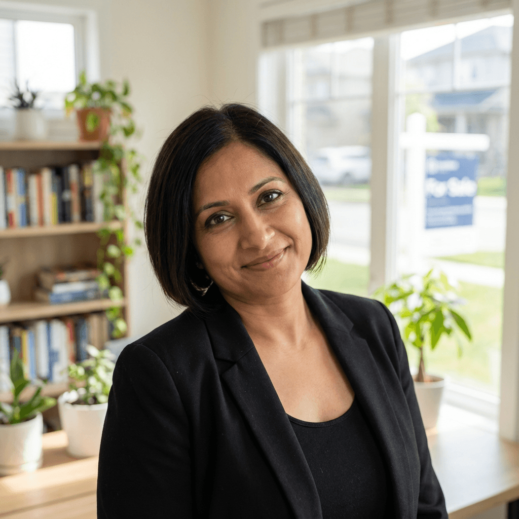 female in her early 30s South Asian professional smile in modern interior